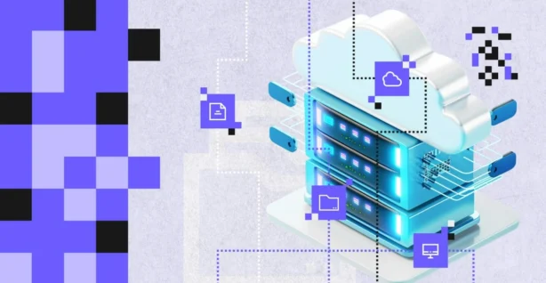 Ilustracja przedstawia serwer podłączony do chmury z ikonami pliku, folderu i pulpitu, symbolizująca tworzenie kopii zapasowych danych w chmurze z wykorzystaniem technologii Azure Backup.