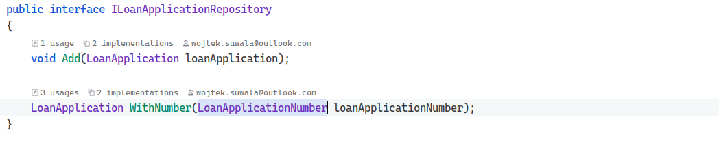 Repository definition view in example domain driven design app