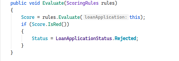 Public void Evaluate code view - domain driven design entity example