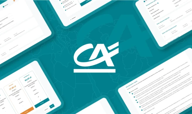 Widok ekranów platformy sprzedażowej Credit Agricole – UX i UI zaprojektowane dla wygody klienta.